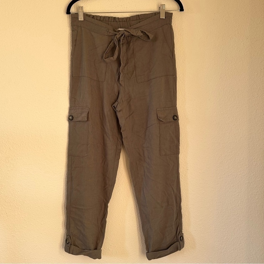 Style Me Olive Green Lenin Blend Cargo Pants Women Size Petite Small